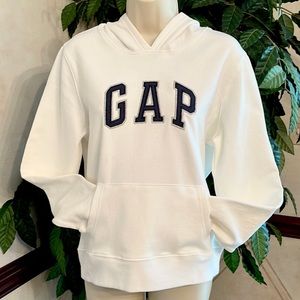 GAP STRETCH WHITE & NAVY HOODED SWEATSHIRT